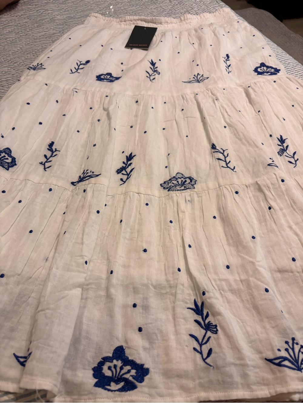 Women's White Tiered Maxi Skirt with Blue Embroidery - Picture 4 of 5